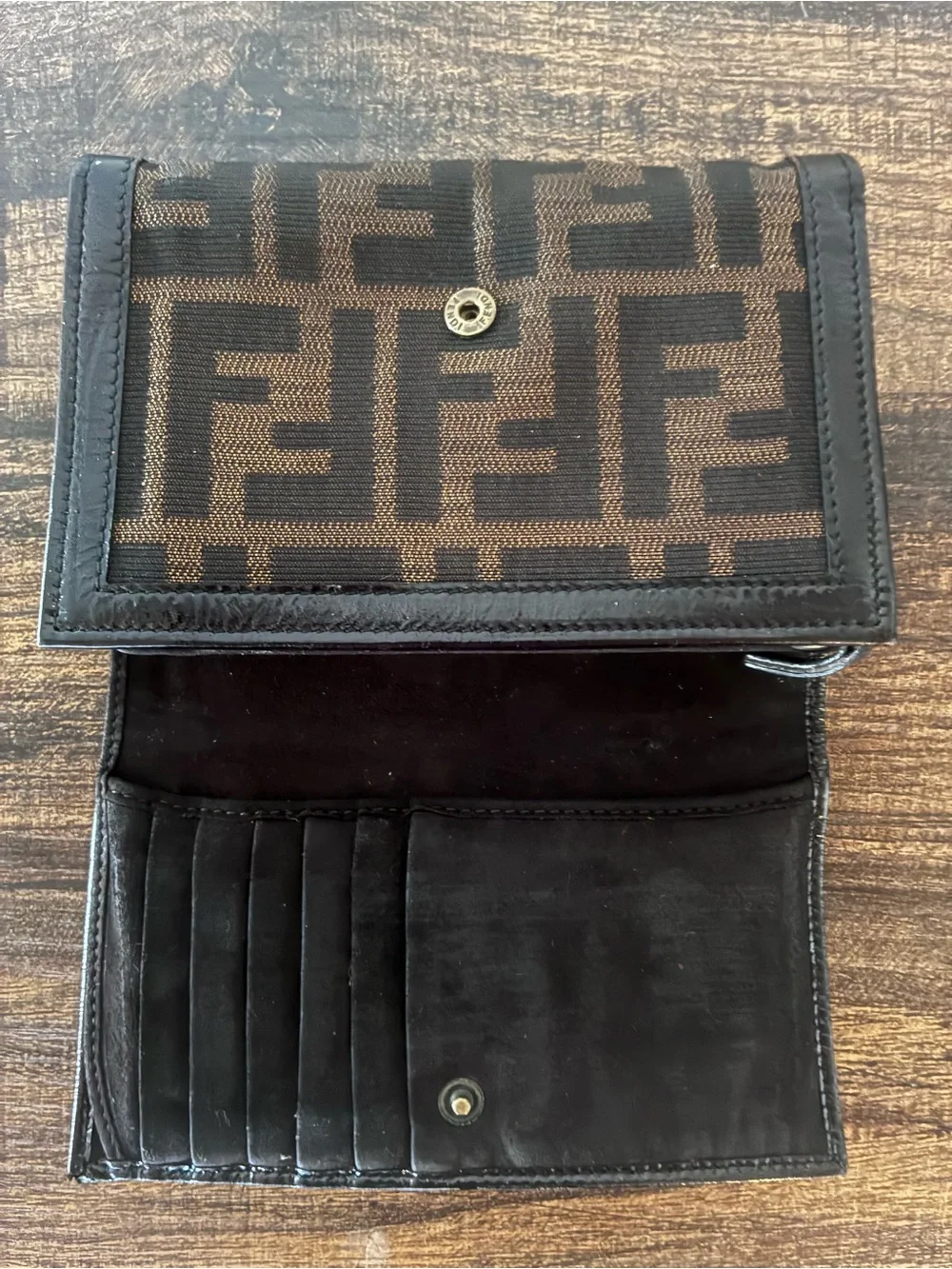 Fendi Zucca Black and Brown FF Canvas Compact Trifold Wallet Y2K